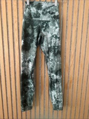Lulu Lemon Tie-Dye High-Waist Leggings - Green Marble Print